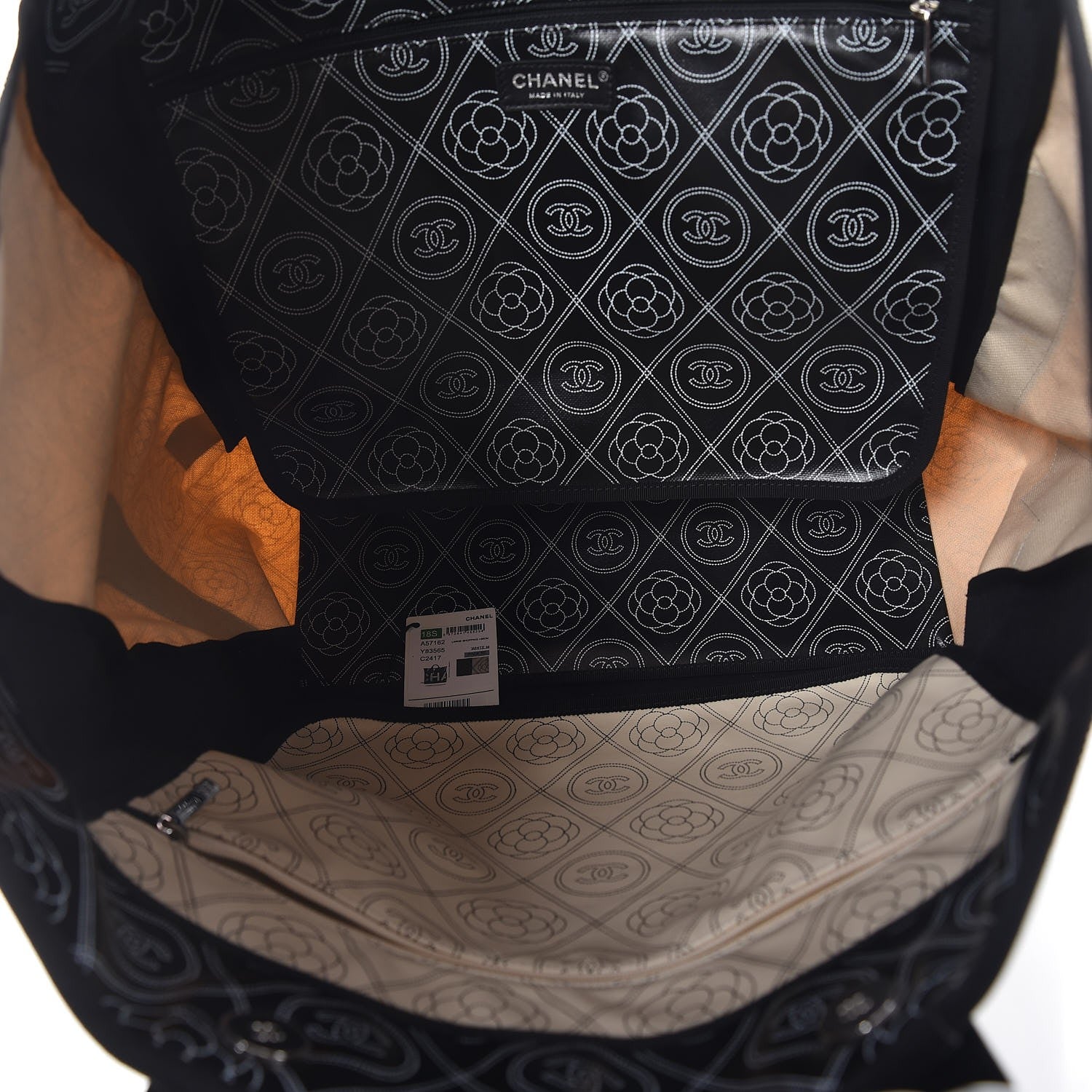 Chanel Coated Canvas Camellia Large Shopping Tote Black Beige 5 of 8