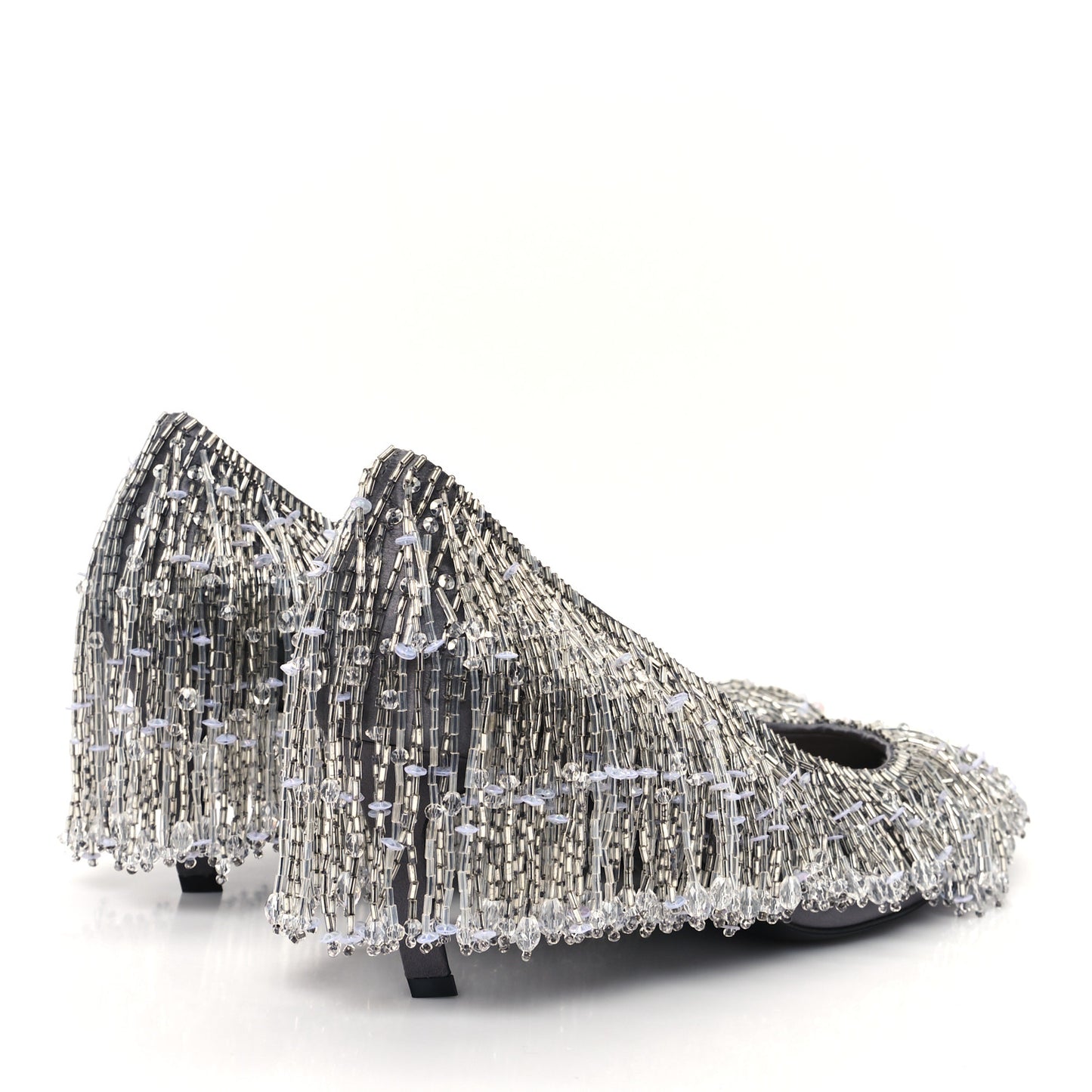 Silk Satin Beaded Fringe Pumps Sweet 39 Grey