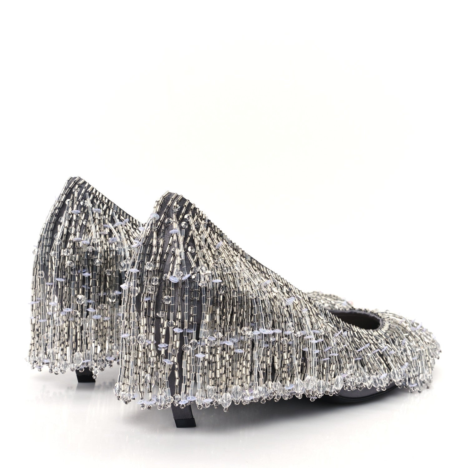Gucci Silk Satin Beaded Fringe Pumps Sweet 39 Grey 5 of 10