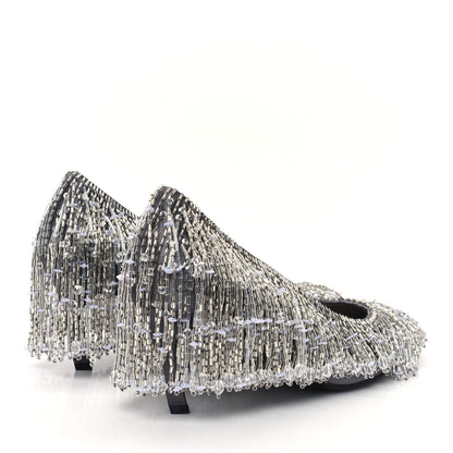 Gucci Silk Satin Beaded Fringe Pumps Sweet 39 Grey 5 of 10