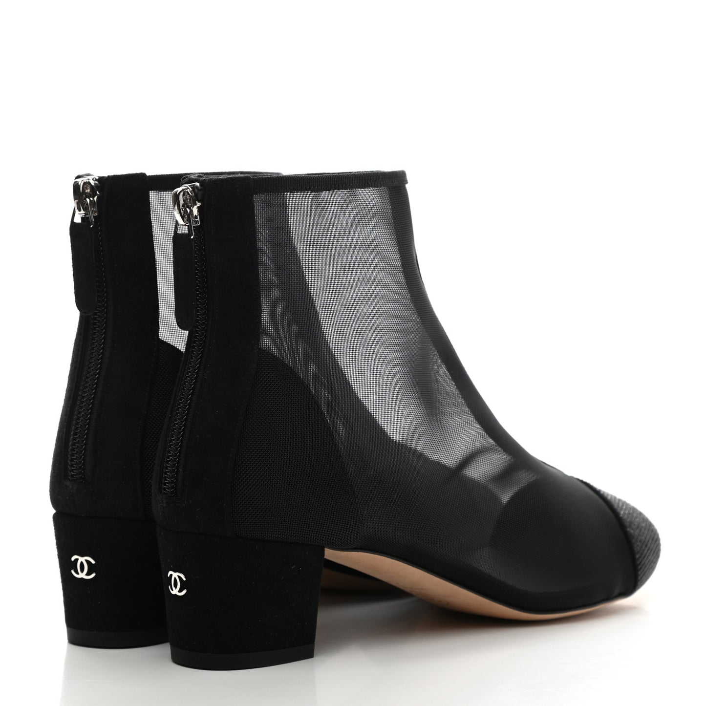 Mesh Suede Cap Toe Embellished Short Boots 38 Black