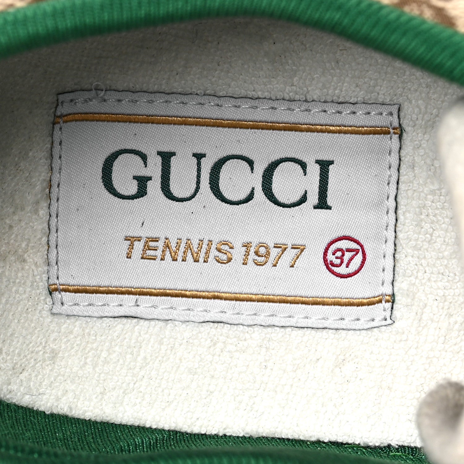 Gucci GG Monogram Web Womens 1977 Tennis Sneakers 37 Beige Ebony Mystic White 7 of 8