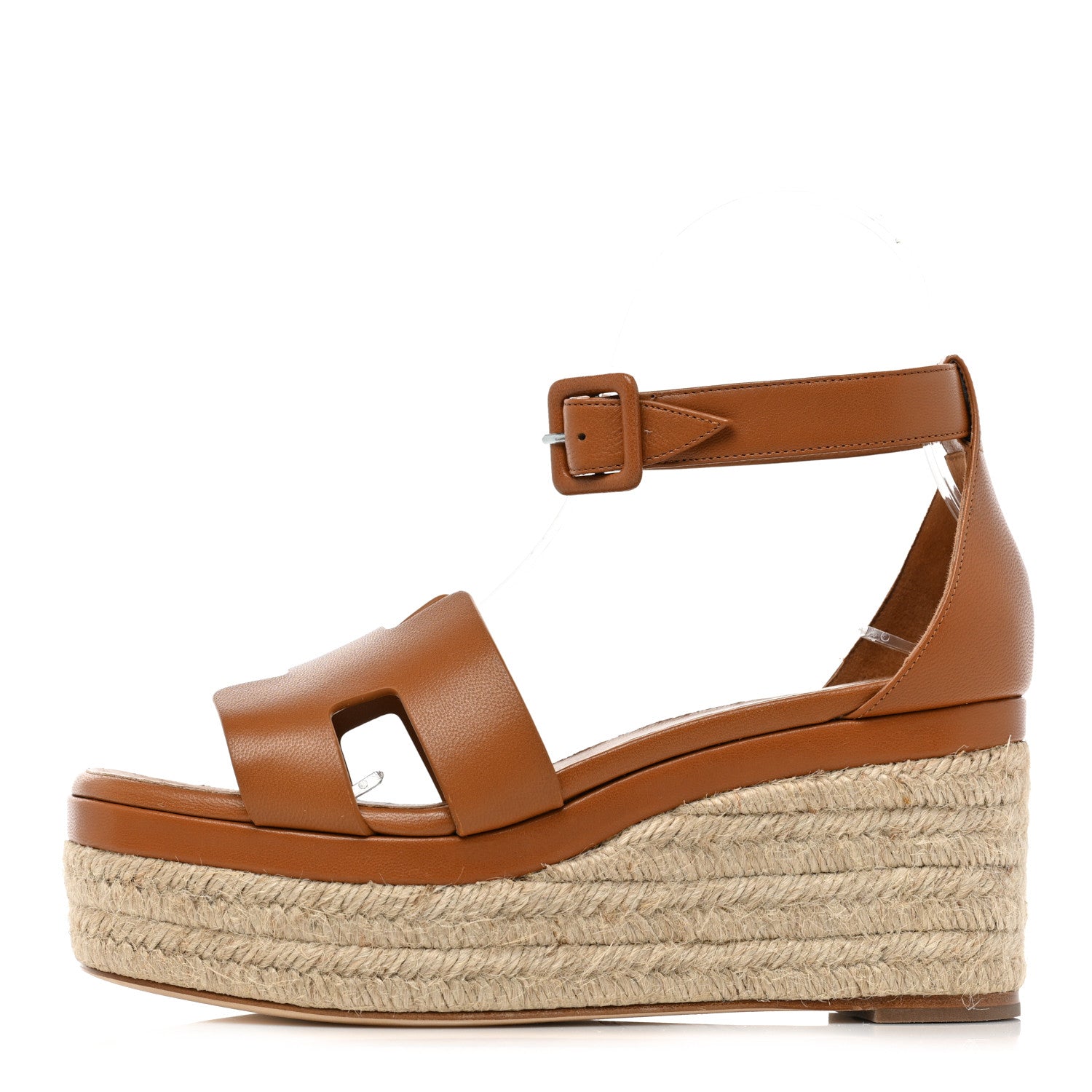 Hermes Goatskin Elda Espadrille Wedge Sandals 37 Natural 1 of 9