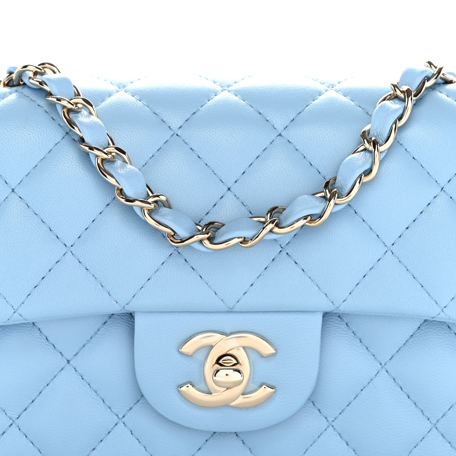 Chanel Lambskin Quilted Mini Rectangular Flap Light Blue 8 of 11