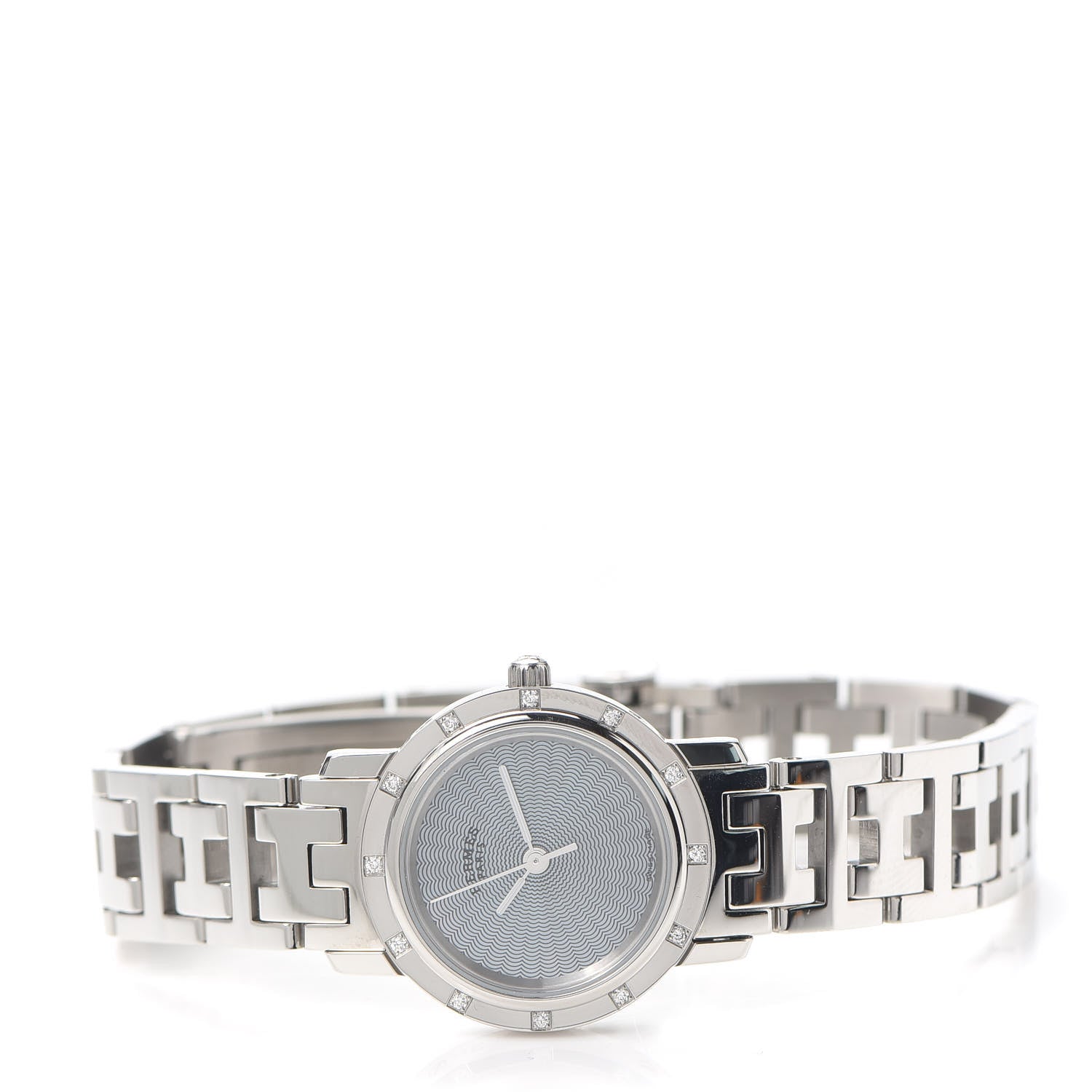Hermes Stainless Steel Diamond Mother of Pearl 24mm Clipper Nacre Quartz Watch Blue 2 of 6