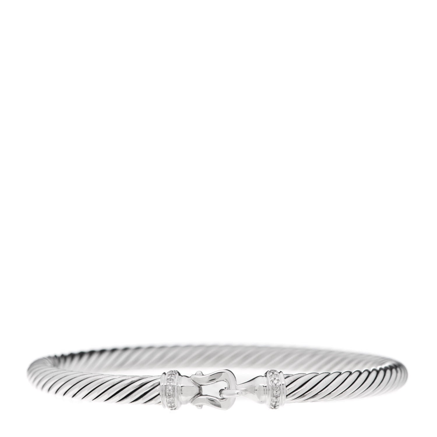 David Yurman Sterling Silver Diamond 5mm Cable Buckle Bracelet 1 of 5