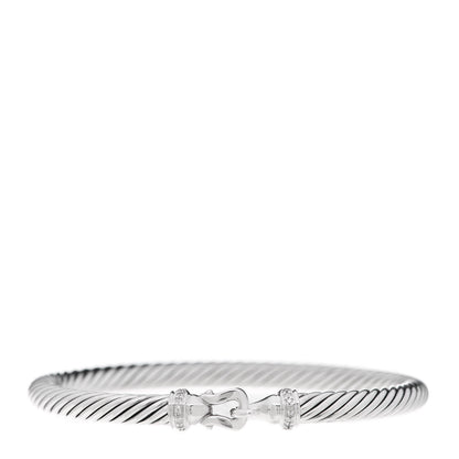David Yurman Sterling Silver Diamond 5mm Cable Buckle Bracelet 1 of 5