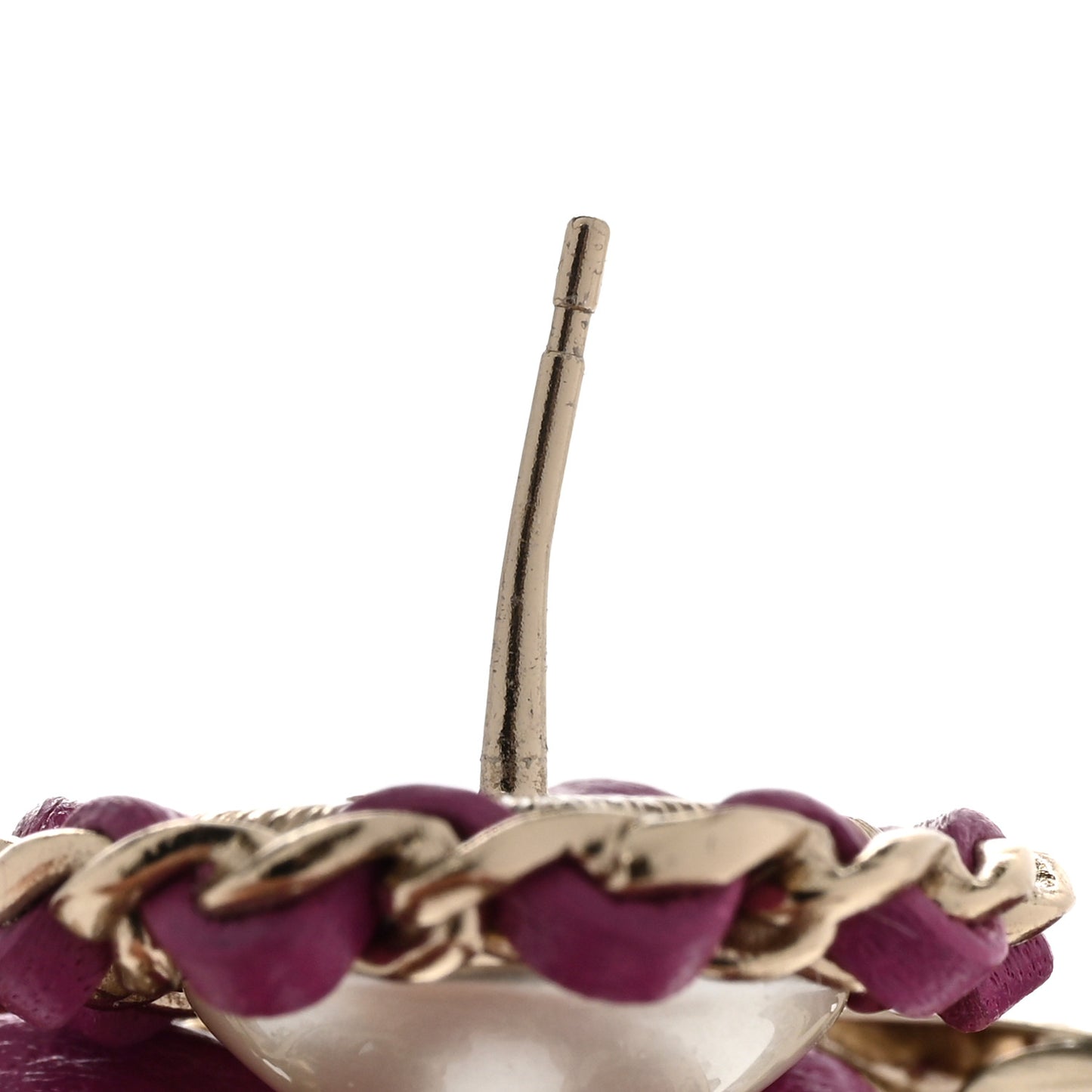 Pearl Lambskin Crystal Chain CC Drop Earrings Pink