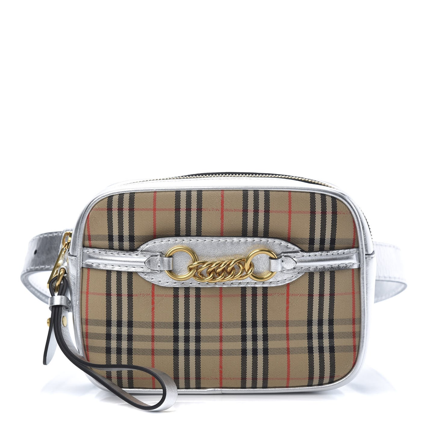 Metallic Smooth Calfskin 1983 Knight Check Link Bum Bag Silver