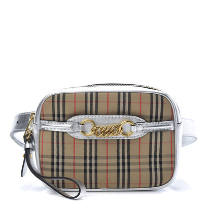 Burberry Metallic Smooth Calfskin 1983 Knight Check Link Bum Bag Silver 1 of 12