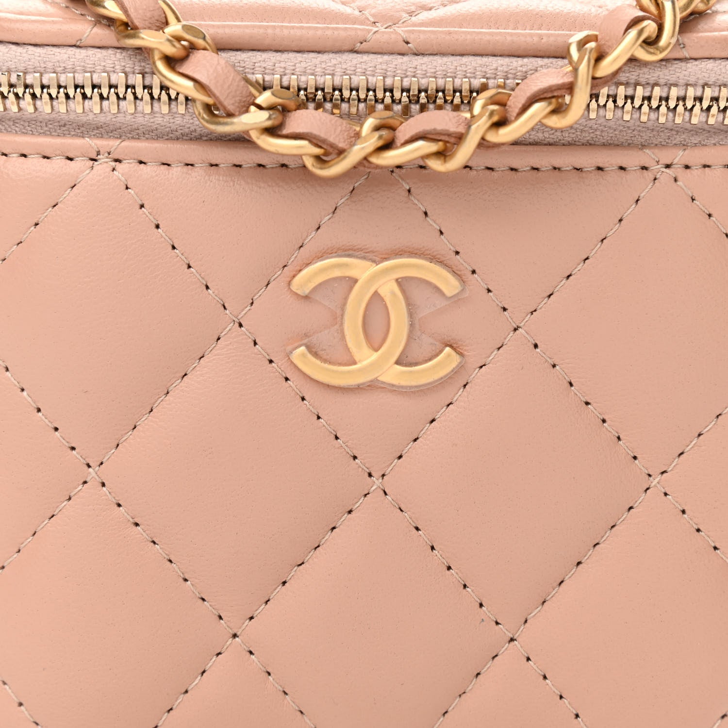 Chanel Lambskin Quilted Top Handle Mini Vanity Case With Chain Beige 8 of 10