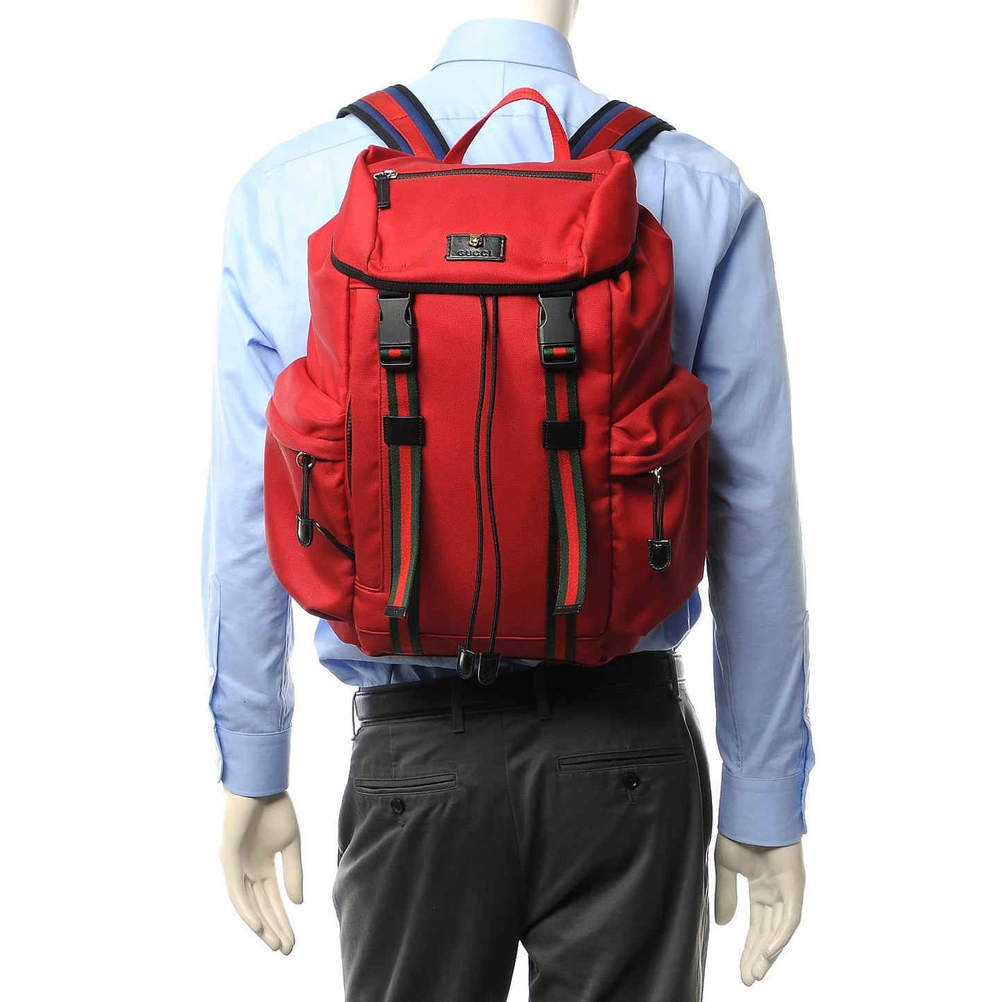 Techno Canvas Web Double Buckle Backpack Red