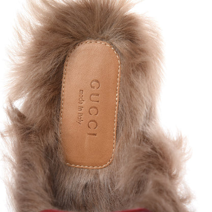Gucci Betis Glamour Calfskin Fur Womens Princetown Slippers 36 Hibiscus Red Naturale 7 of 13