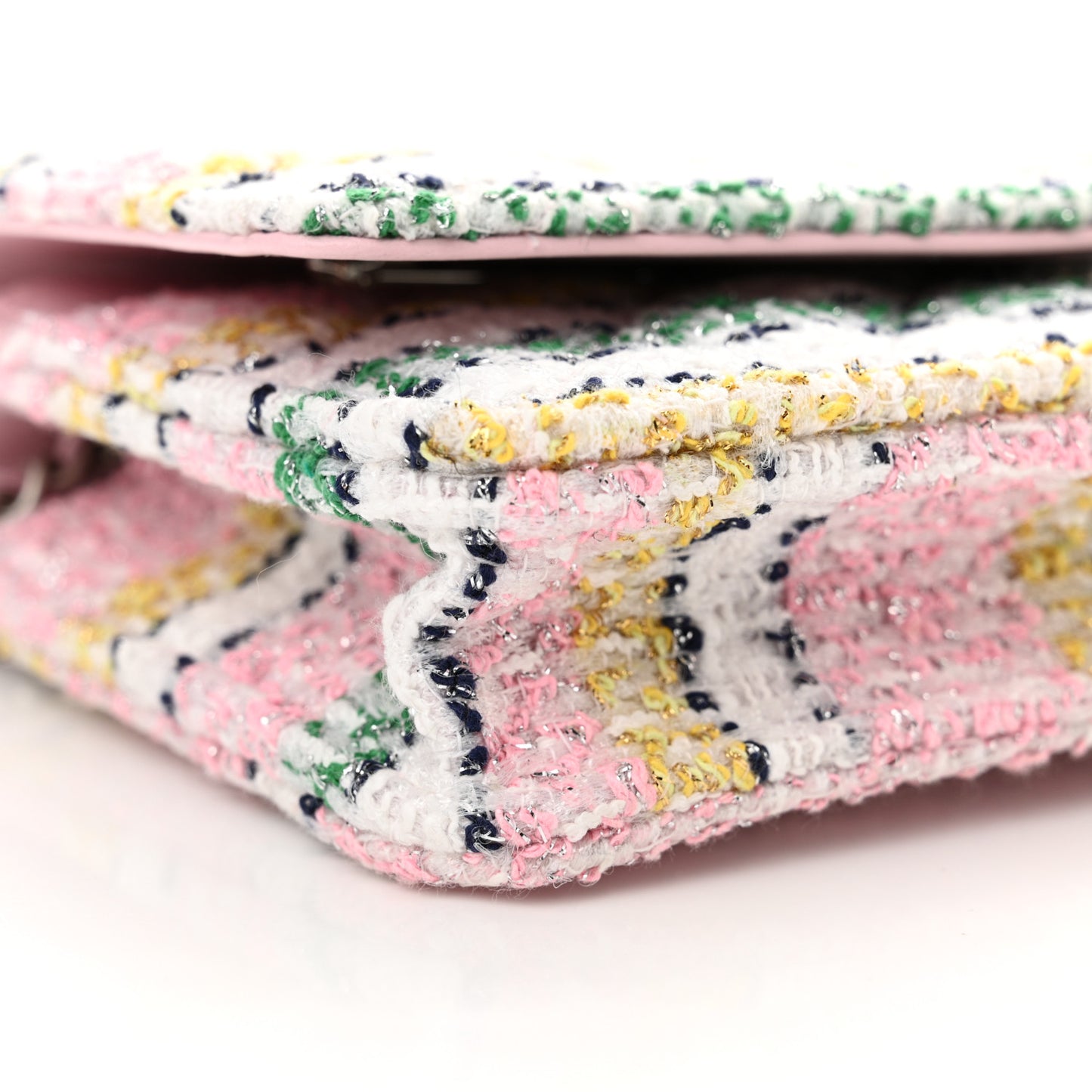 Metallic Tweed Quilted Wallet On Chain WOC White Multicolor
