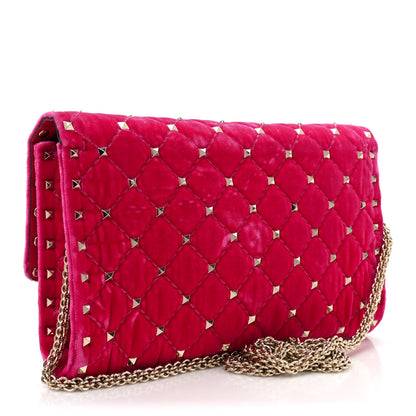 Valentino Garavani Velvet Rockstud Spike Wallet on Chain Disco Pink 3 of 11