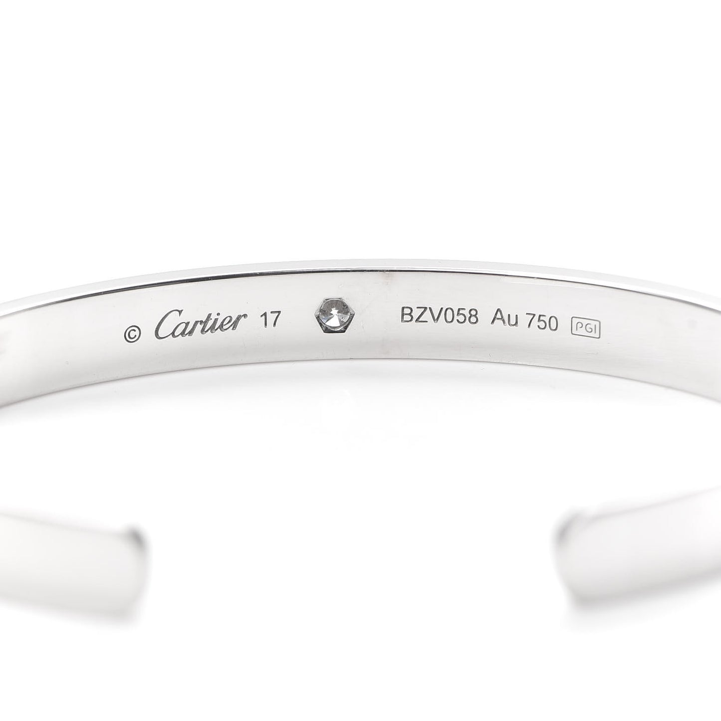 18K White Gold 1 Diamond LOVE Cuff Bracelet 17