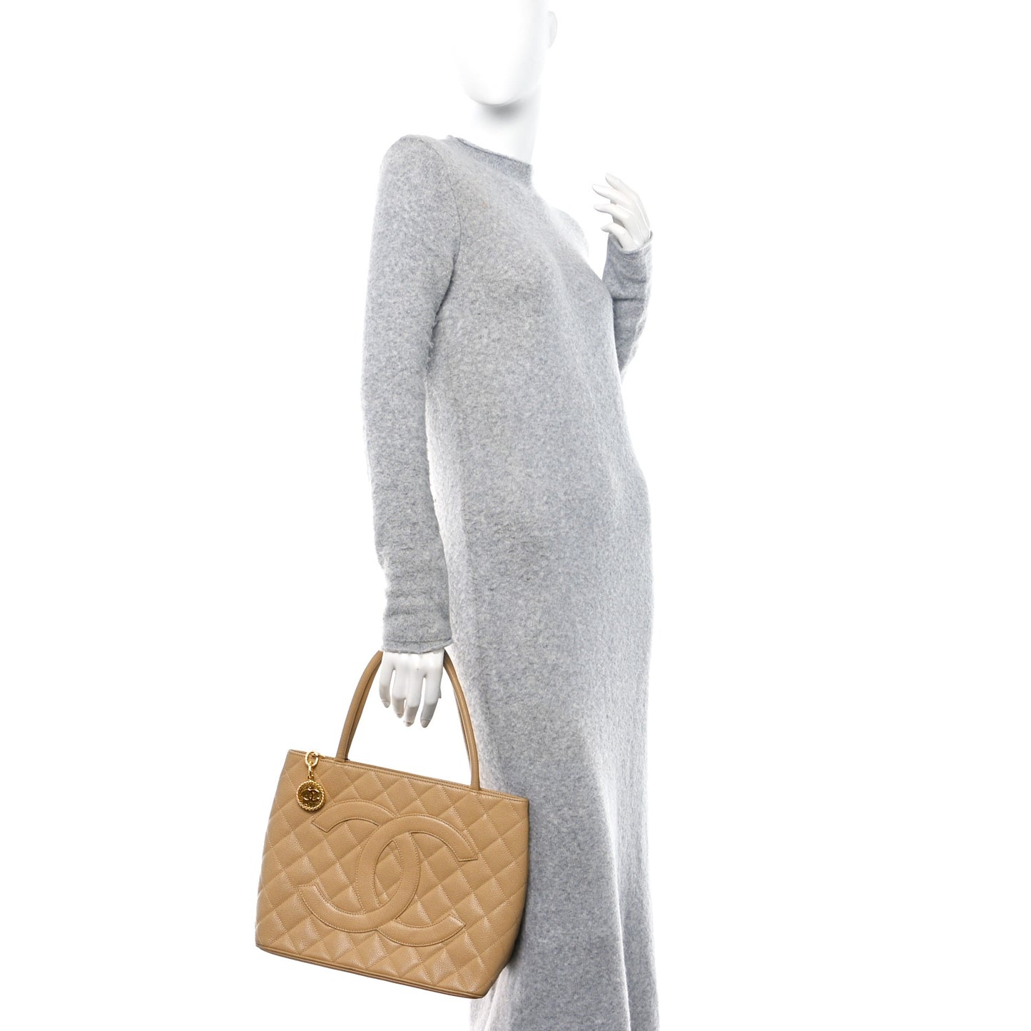 Caviar Quilted Medallion Tote Beige