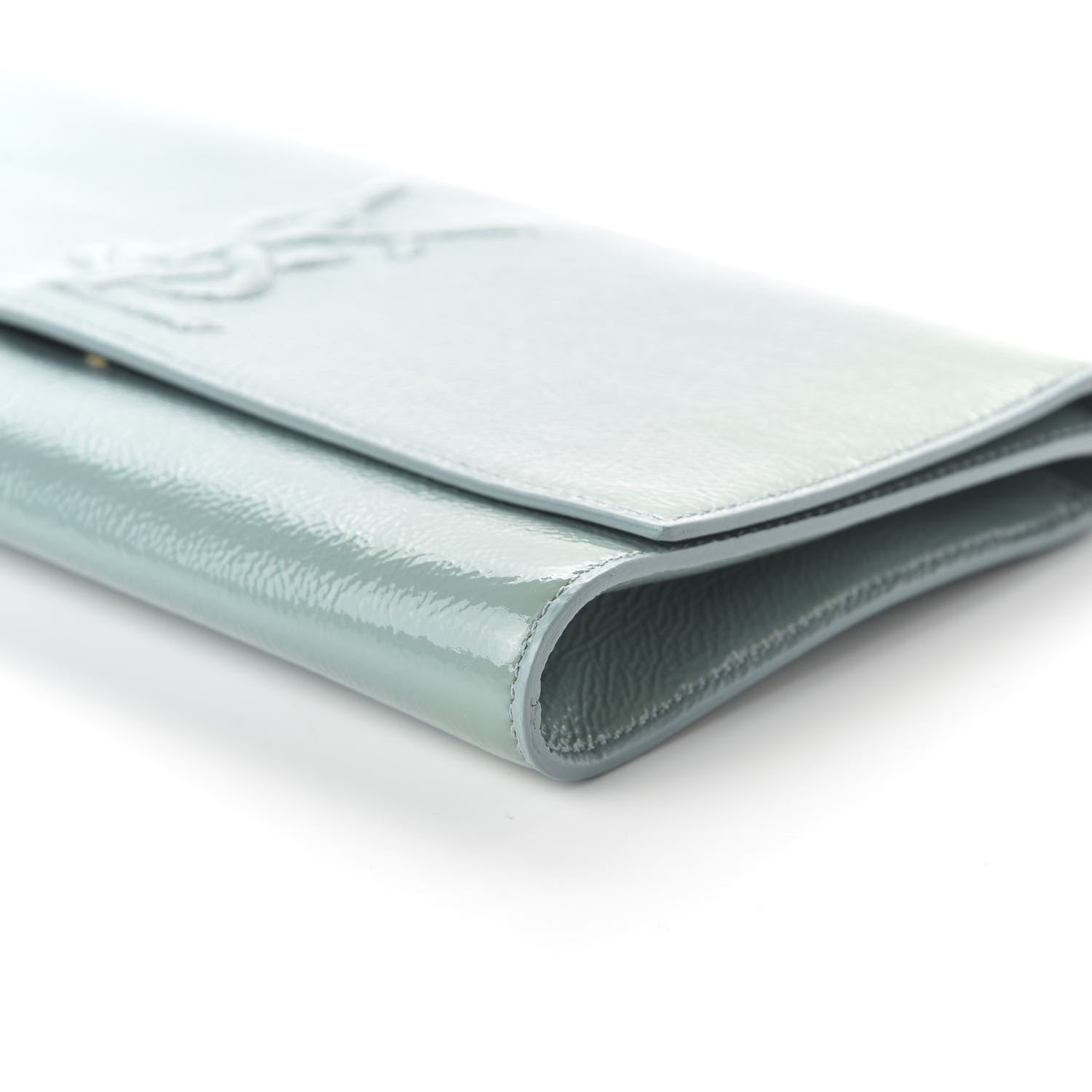 Saint Laurent Textured Patent Large Belle De Jour Clutch Light Blue 7 of 11