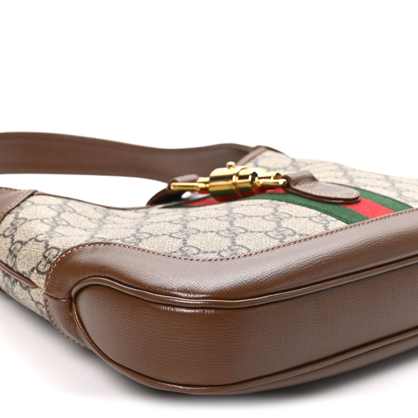 GG Supreme Monogram Azalea Calfskin Web Small Jackie 1961 Hobo Beige Ebony Brown Sugar