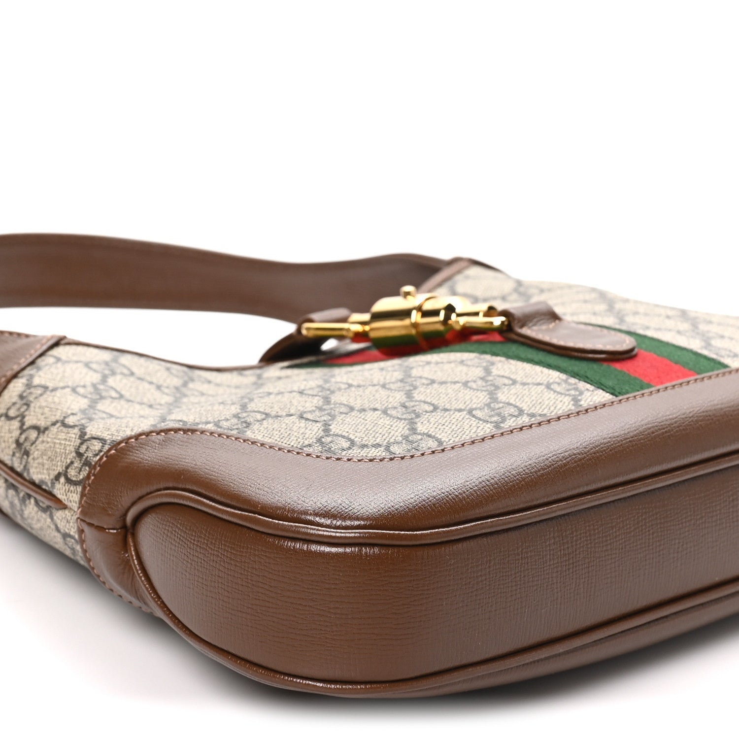 Gucci GG Supreme Monogram Azalea Calfskin Web Small Jackie 1961 Hobo Beige Ebony Brown Sugar 9 of 10