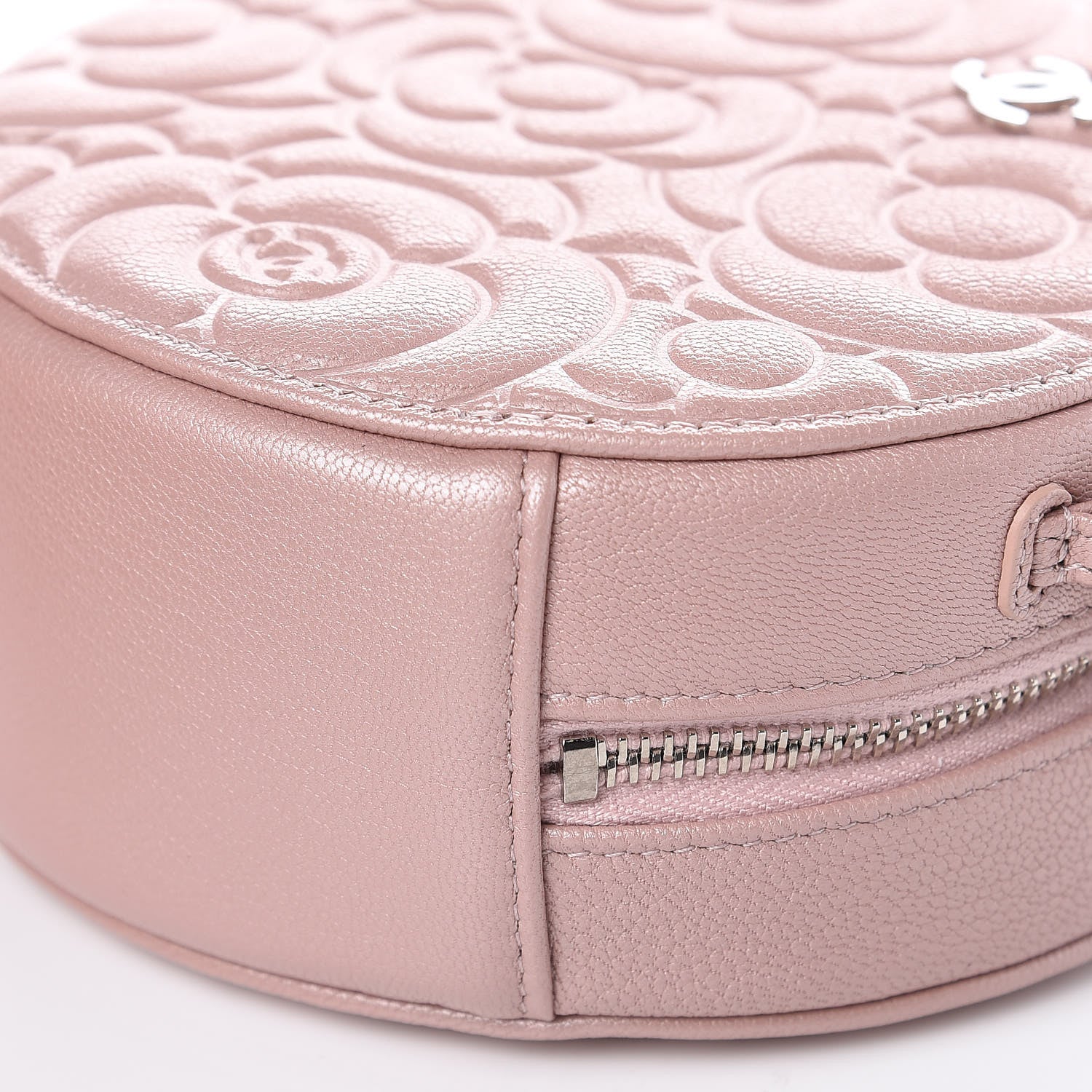 Chanel Goatskin Camellia Quilted Round Clutch With Chain Light Pink 6 of 8