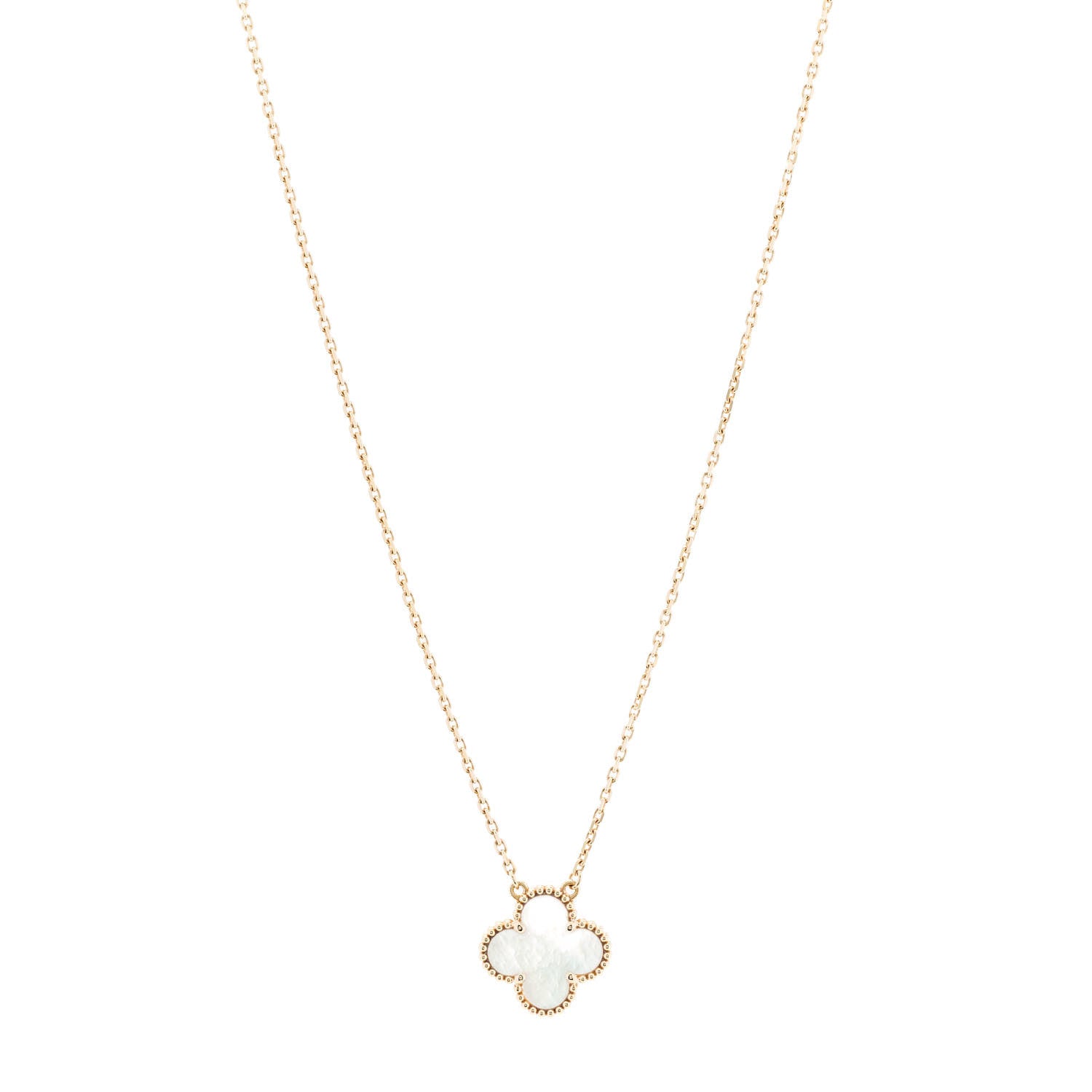 Van Cleef & Arpels 18K Yellow Gold Mother of Pearl Vintage Alhambra Pendant Necklace 1 of 6