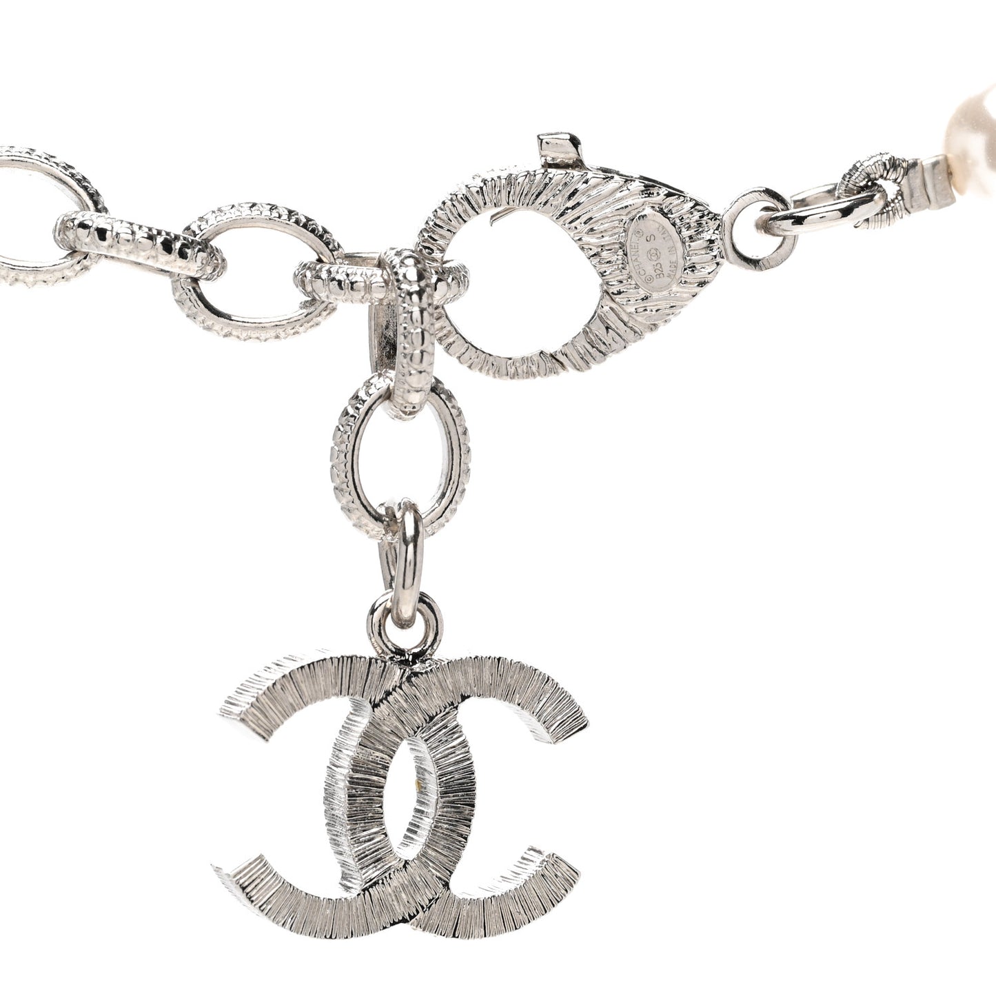 Pearl Crystal CC Choker Necklace Silver