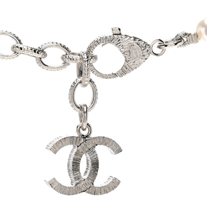 Chanel Pearl Crystal CC Choker Necklace Silver 5 of 6