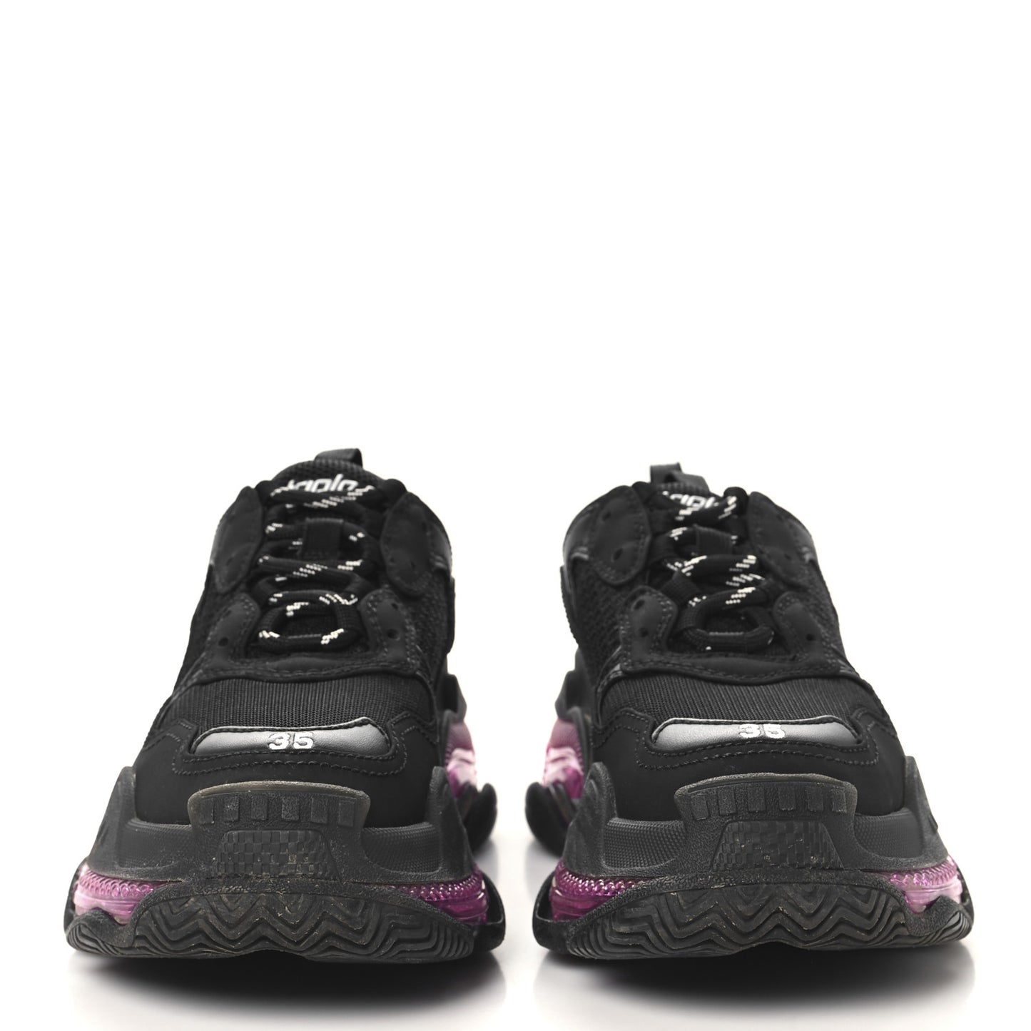 Fabric Mesh Clear Sole Womens Triple S Sneakers 35 Black Pink Neon