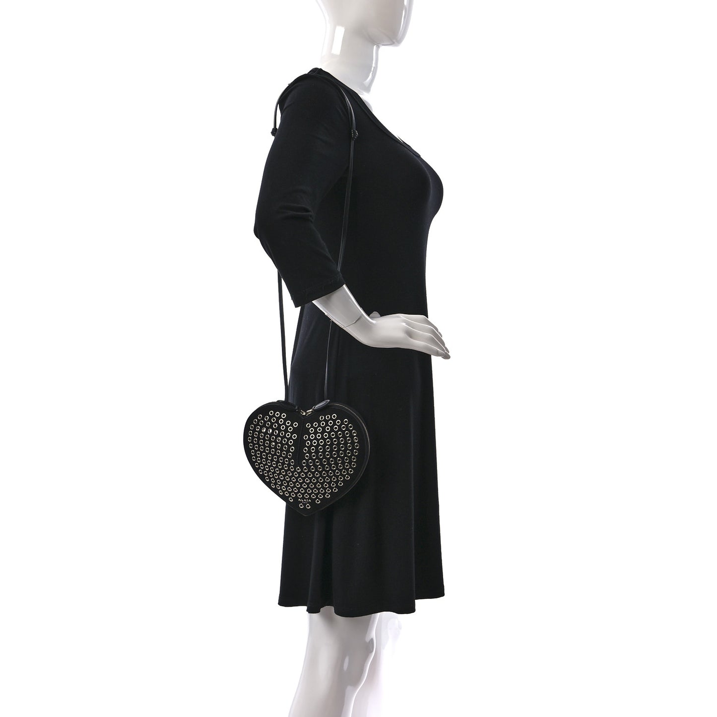 Suede Goatskin Grommet Studded Heart Shoulder Bag Black