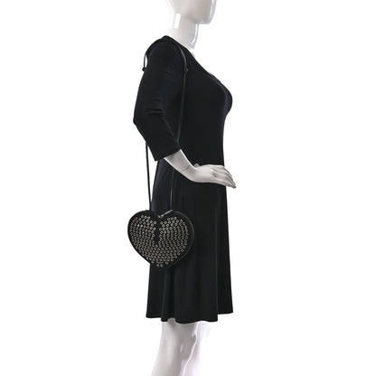Alaia Suede Goatskin Grommet Studded Heart Shoulder Bag Black 3 of 9
