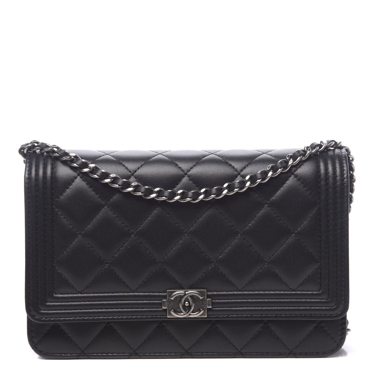 Lambskin Quilted Boy Wallet On Chain WOC Black
