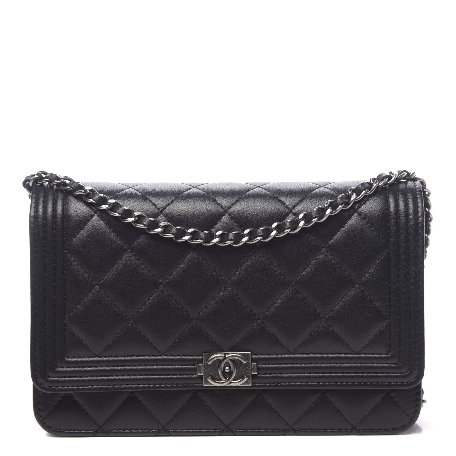 Chanel Lambskin Quilted Boy Wallet On Chain WOC Black 1 of 12