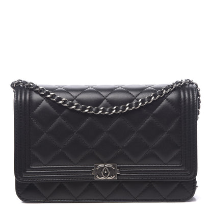 Chanel Lambskin Quilted Boy Wallet On Chain WOC Black 1 of 12
