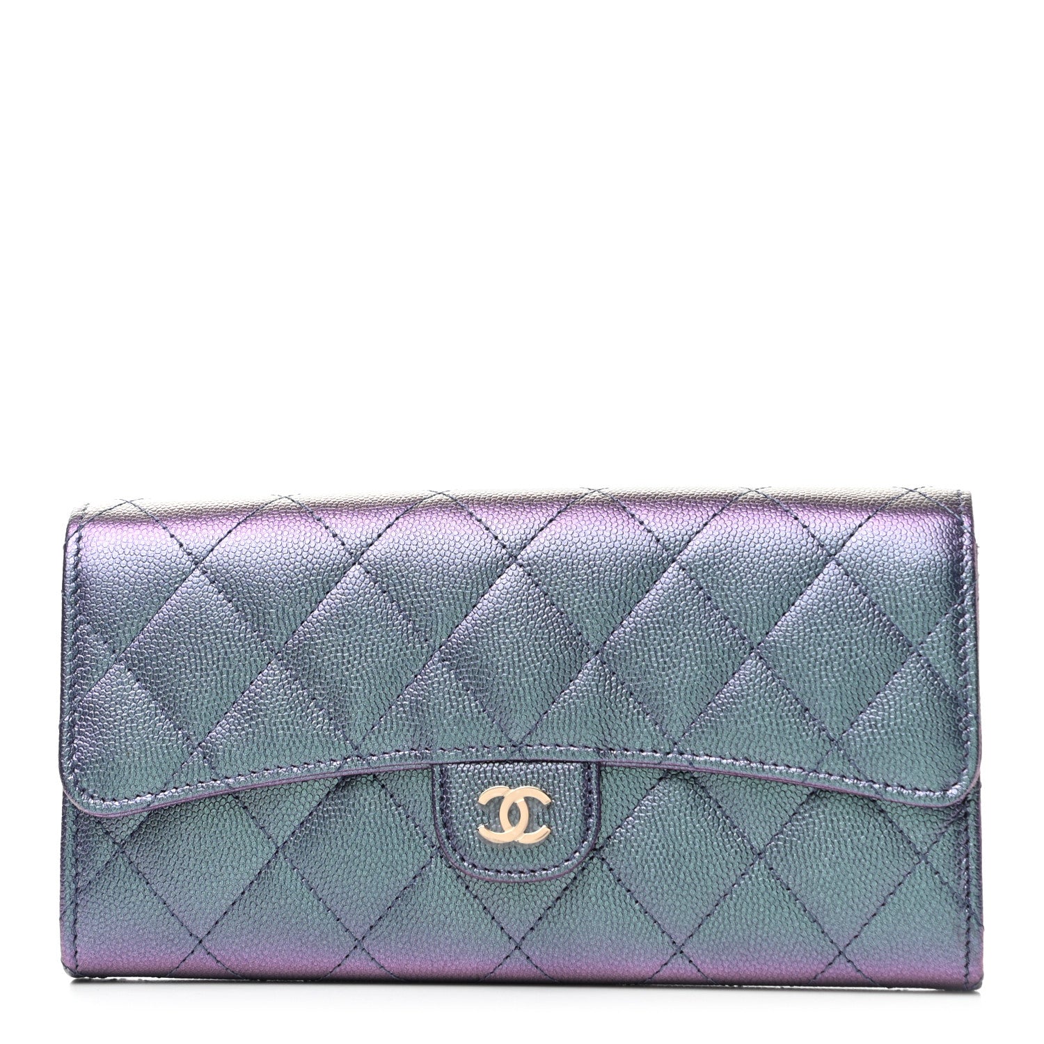 Chanel Iridescent Caviar Quilted Large Gusset Flap Wallet Dark Blue 1 of 8