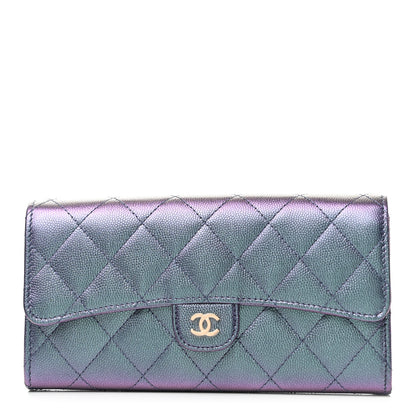 Chanel Iridescent Caviar Quilted Large Gusset Flap Wallet Dark Blue 1 of 8