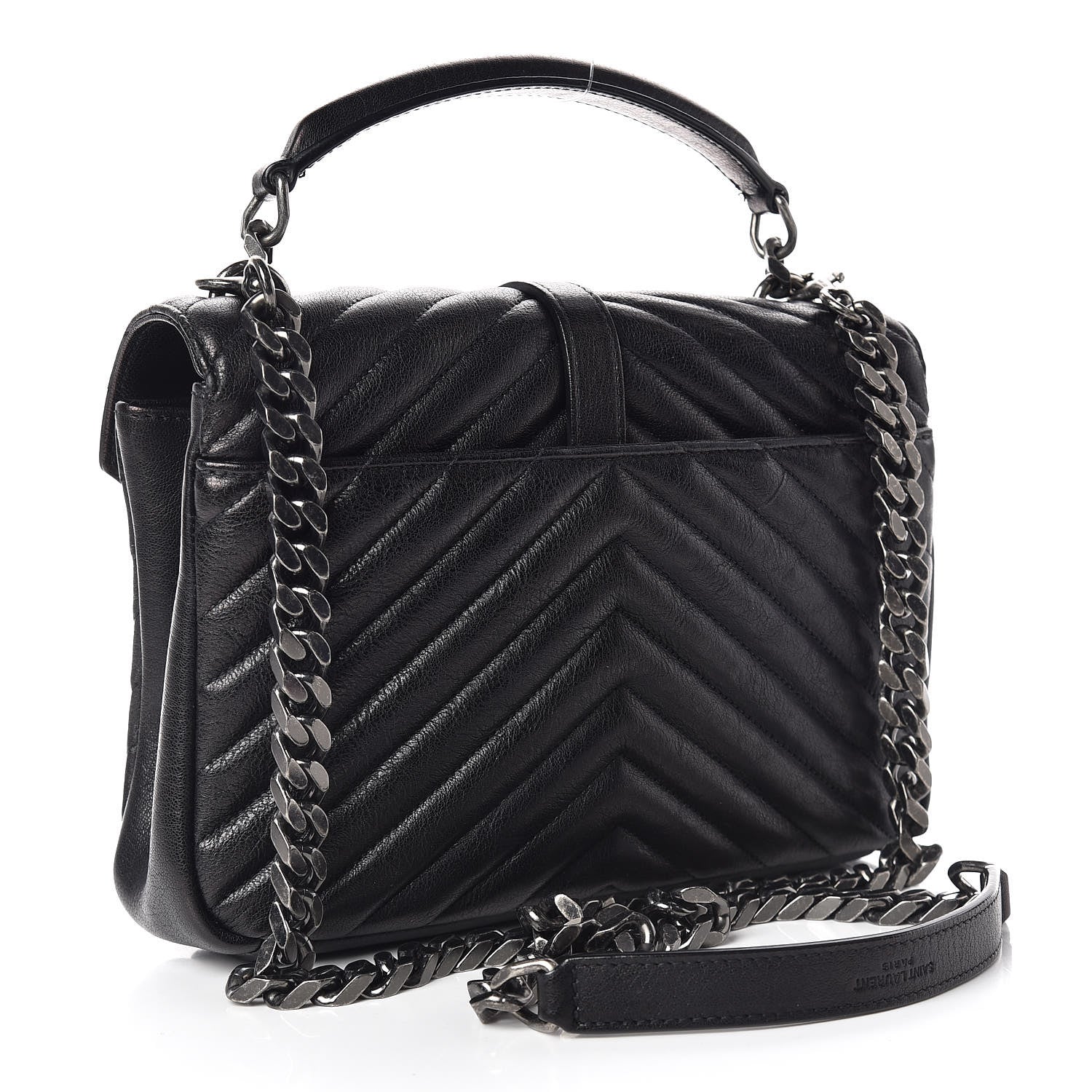Saint Laurent Sheepskin Matelasse Chevron Monogram Medium College Bag Black 3 of 12
