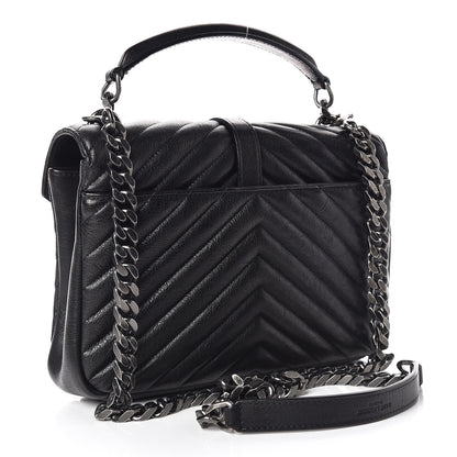 Saint Laurent Sheepskin Matelasse Chevron Monogram Medium College Bag Black 3 of 12