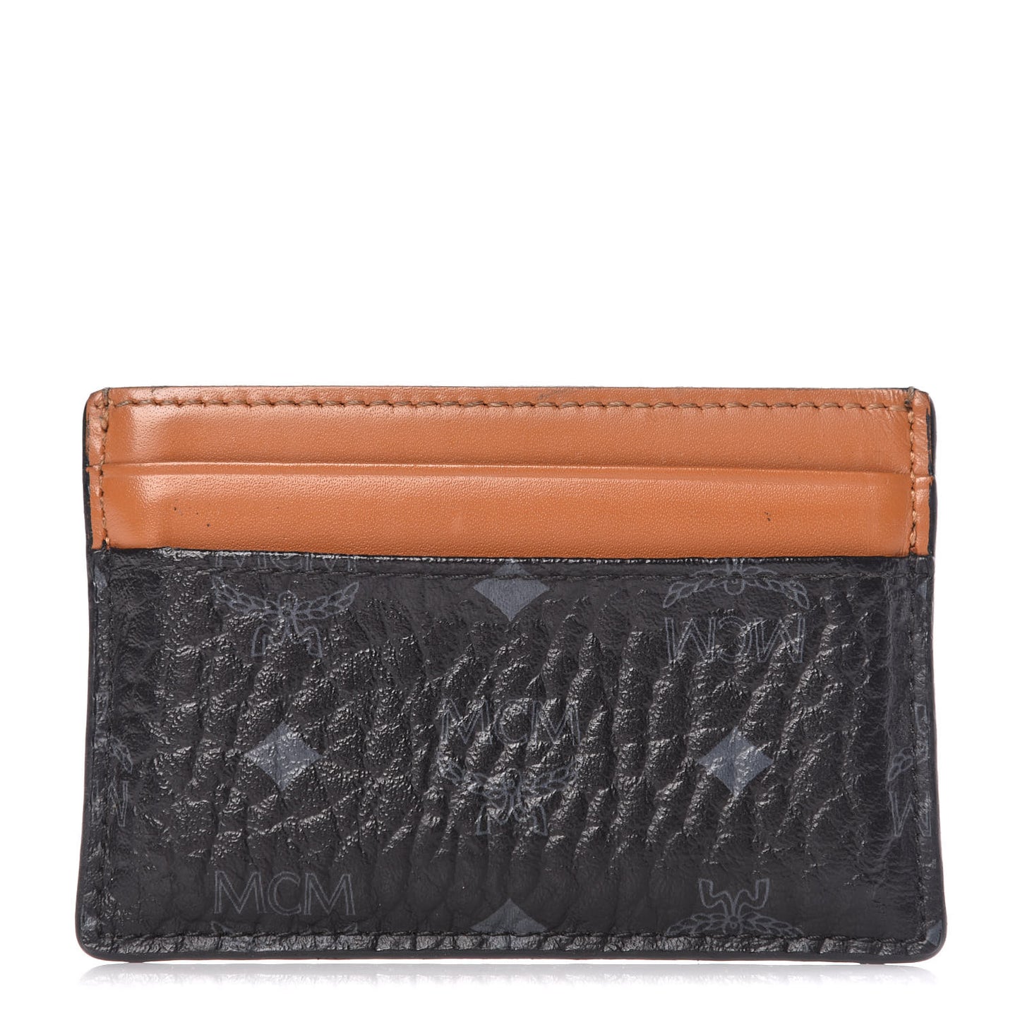Calfskin Visetos Mini Card Case Black Cognac
