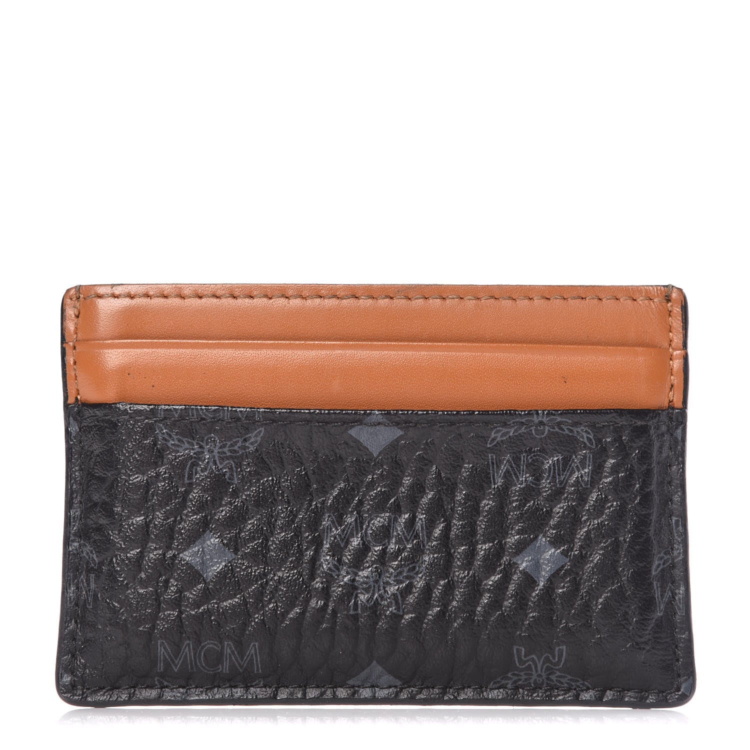 MCM Calfskin Visetos Mini Card Case Black Cognac 1 of 7