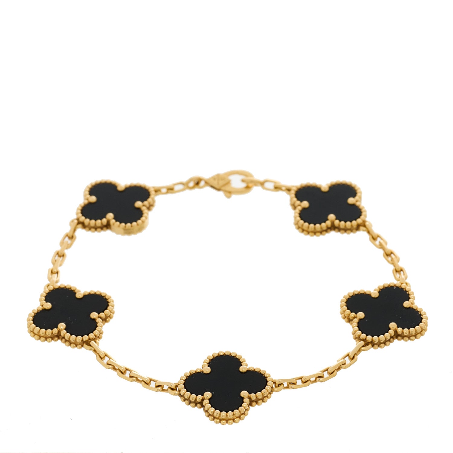 Van Cleef & Arpels 18K Yellow Gold Black Onyx 5 Motifs Vintage Alhambra Bracelet 1 of 4