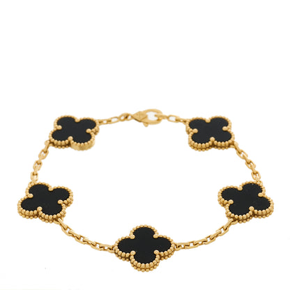 Van Cleef & Arpels 18K Yellow Gold Black Onyx 5 Motifs Vintage Alhambra Bracelet 1 of 4