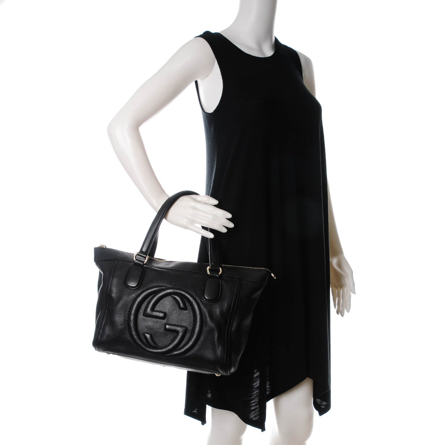 Pebbled Calfskin Small Soho Top Handle Bag Black