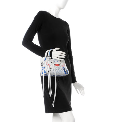 Balenciaga Agneau Graffiti All Over Classic Hardware Mini City White Bleu Rouge 2 of 10