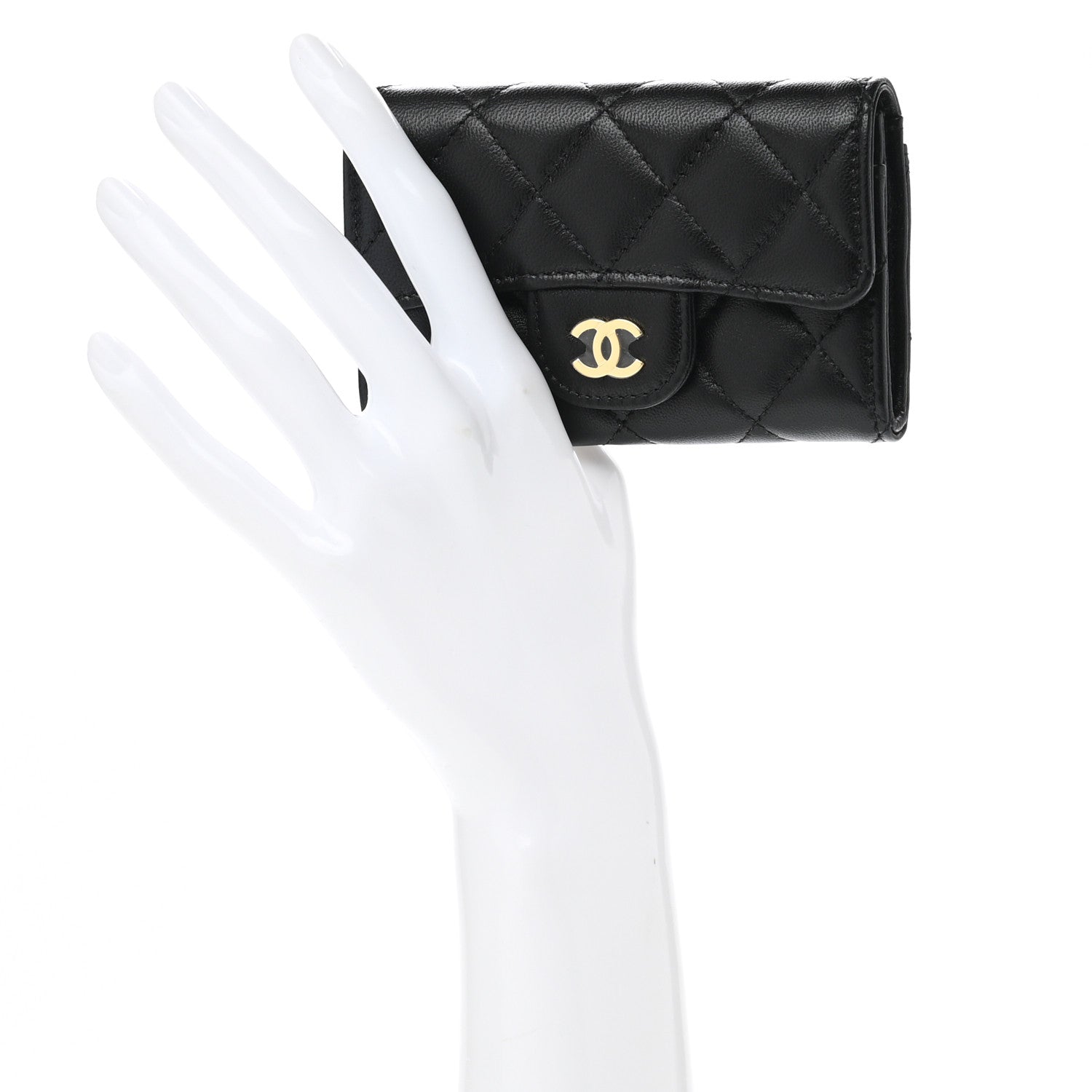 Chanel Lambskin Quilted Flap Card Holder Wallet Black 2 of 9