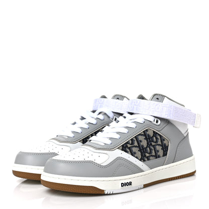 Christian Dior Smooth Calfskin Jacquard Oblique Mens B27 Mid Top Sneakers 40 Beige Blue 3 of 8