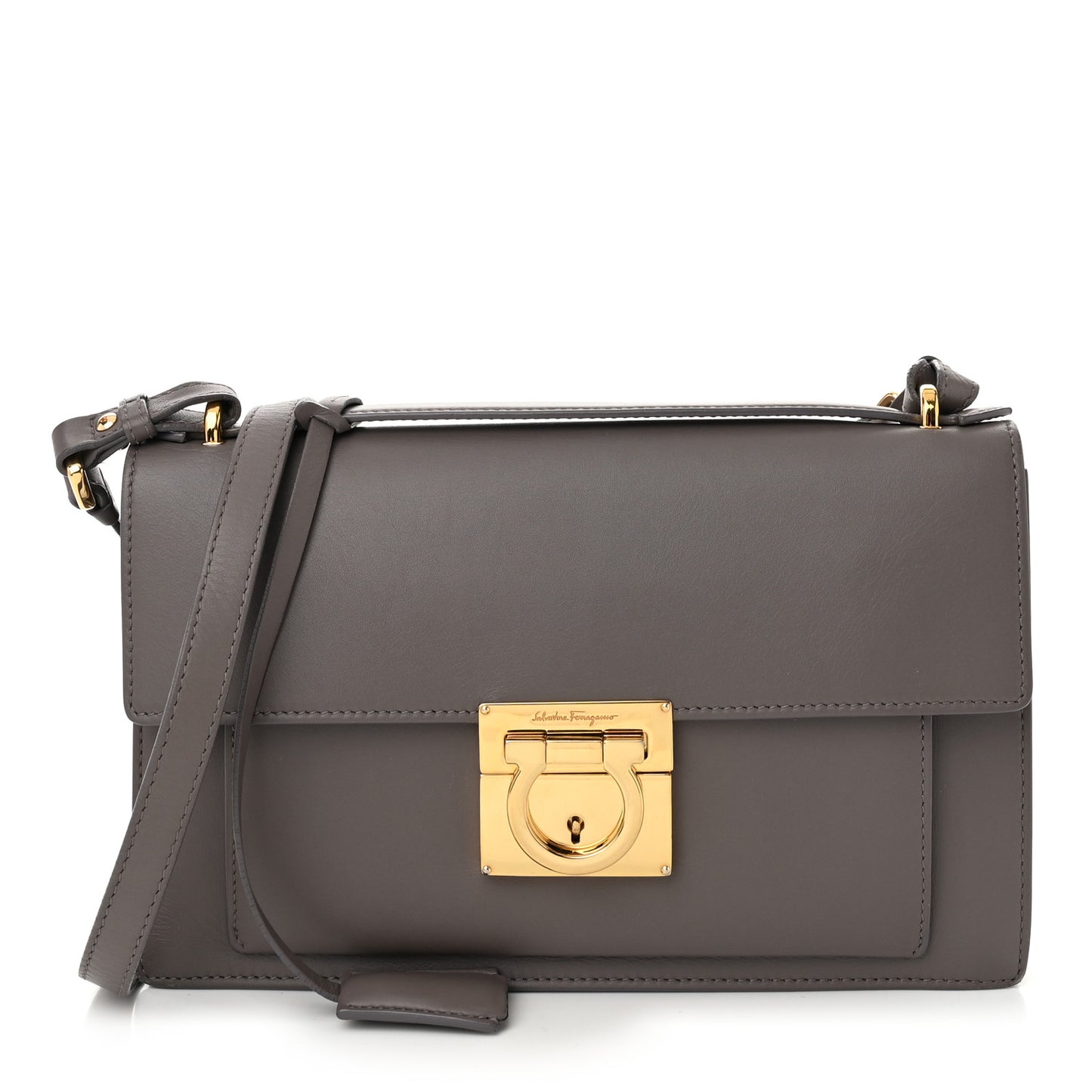Smooth Calfskin Aileen Gancio Lock Shoulder Bag Urban Grey