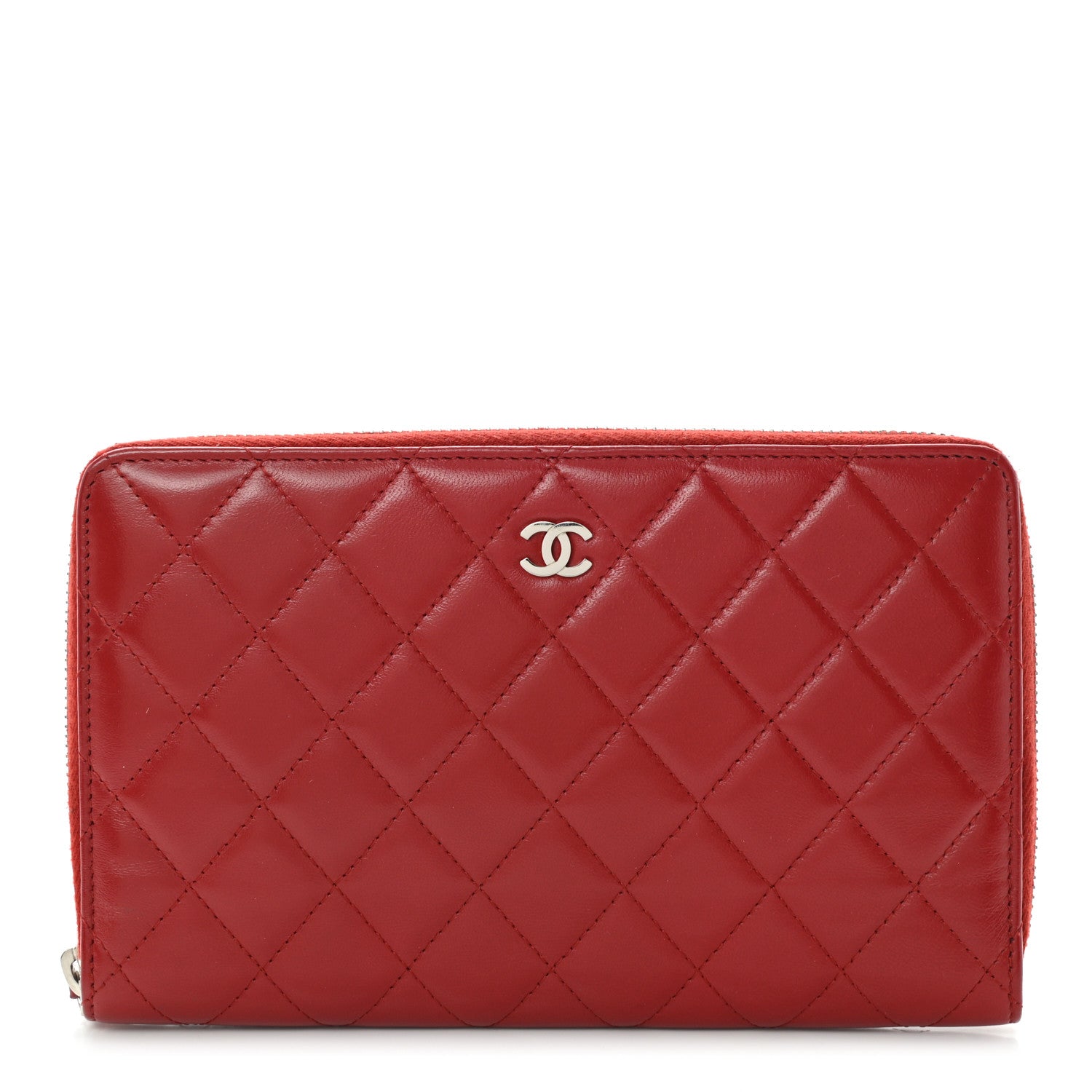 Chanel Lambskin Quilted Large Zip Around Organizer Wallet Red 1 of 13