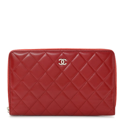 Chanel Lambskin Quilted Large Zip Around Organizer Wallet Red 1 of 13