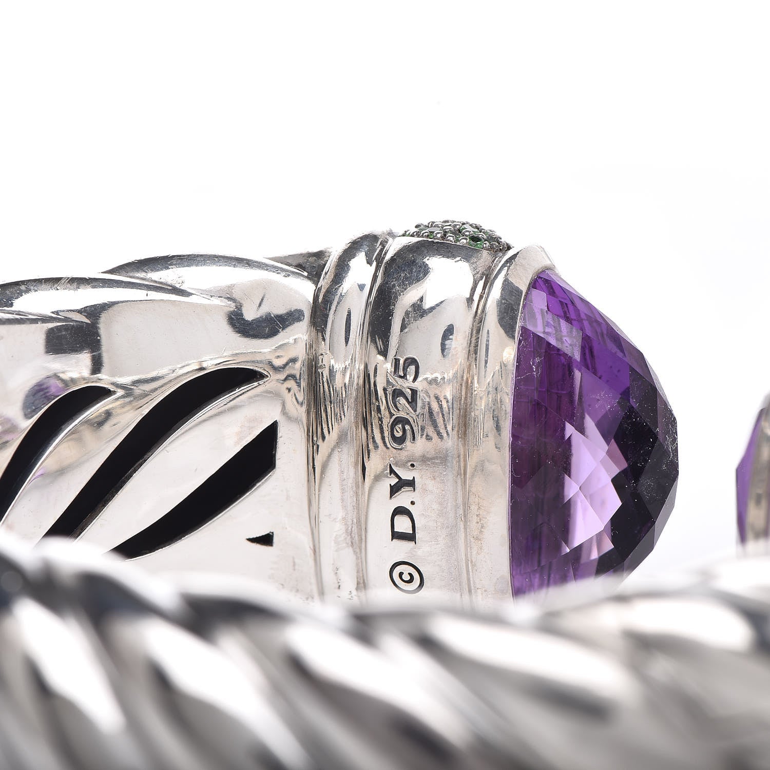David Yurman Sterling Silver Amethyst Tsavorite 25mm Waverly Bracelet 4 of 4